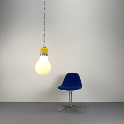 Vintage Pop Art Pendant Lamp in Yellow-White Glass, 1970s-VQG-1764463