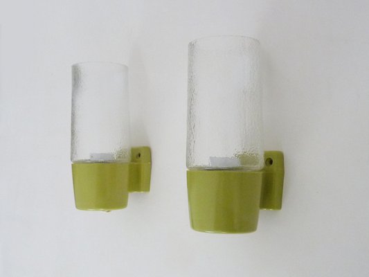 Vintage Pop Wall Lights in Pastel Green PVC and Glass Globe, 1970s, Set of 2-MZP-2023431