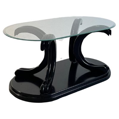 Vintage Postmodern Italian Coffee Table in Black Lacquered Wood & Glass, 1980s-EHE-1396274