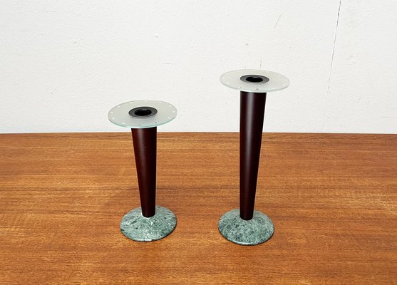 Vintage Postmodern Italian Wood and Stone Candleholders, 1980s, Set of 2-UAH-1796730