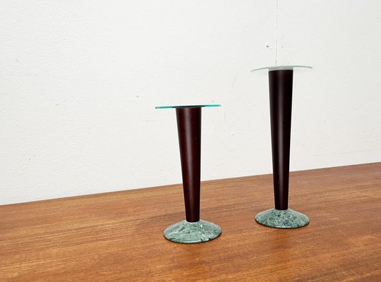 Vintage Postmodern Italian Wood and Stone Candleholders, 1980s, Set of 2-UAH-1796730