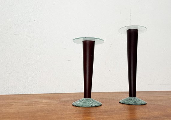 Vintage Postmodern Italian Wood and Stone Candleholders, 1980s, Set of 2-UAH-1796730