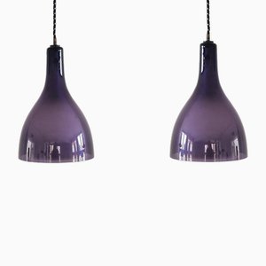 Vintage Purple and White Glass Pendant Lamps, 1960s, Set of 2-NV-1765299