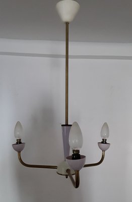 Vintage Purple, White, Beige, and Brass 3-Arm Ceiling Lamp, 1960s-HOI-683600