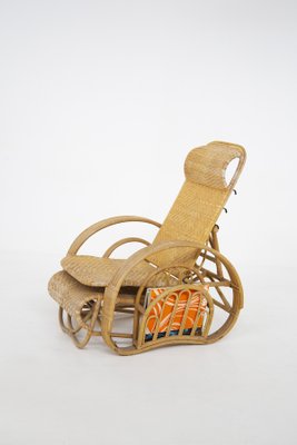 Vintage Rattan and Bamboo Armchair with Magazine Holder-RCE-1325681