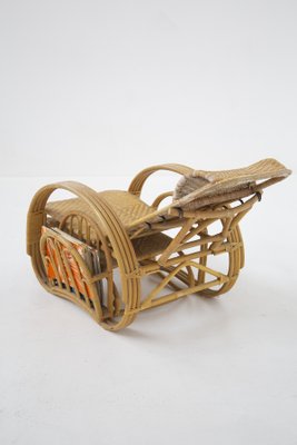 Vintage Rattan and Bamboo Armchair with Magazine Holder-RCE-1325681