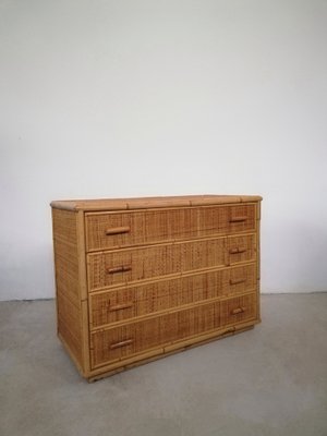 Vintage Rattan and Bamboo Chest of Drawers, Italy, 1970s-UIW-1264145