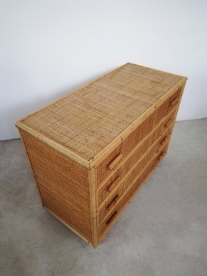 Vintage Rattan and Bamboo Chest of Drawers, Italy, 1970s-UIW-1264145