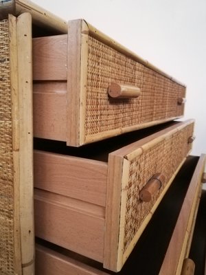 Vintage Rattan and Bamboo Chest of Drawers, Italy, 1970s-UIW-1264145