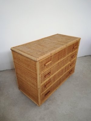 Vintage Rattan and Bamboo Chest of Drawers, Italy, 1970s-UIW-1264145