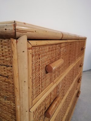 Vintage Rattan and Bamboo Chest of Drawers, Italy, 1970s-UIW-1264145