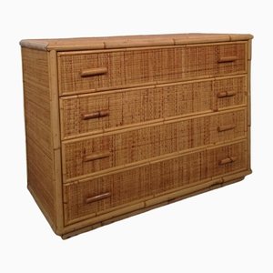 Vintage Rattan and Bamboo Chest of Drawers, Italy, 1970s-UIW-1264145