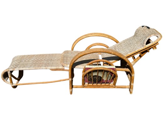 Vintage Rattan and Bamboo Lounge Chair with Magazine Holder, Italy, 1960-SDV-2018519