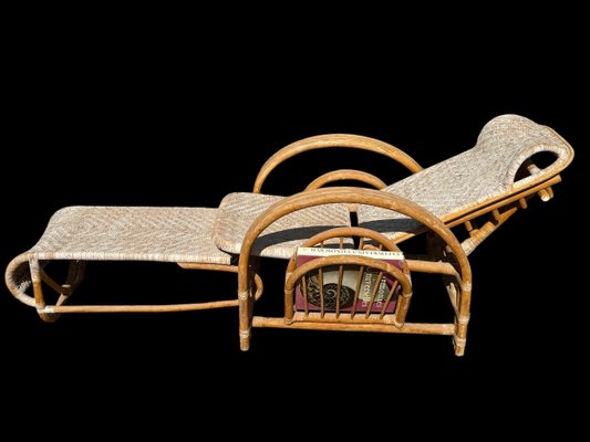 Vintage Rattan and Bamboo Lounge Chair with Magazine Holder, Italy, 1960-SDV-2018519