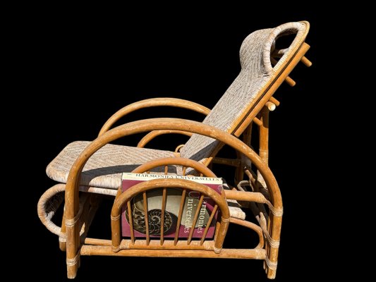 Vintage Rattan and Bamboo Lounge Chair with Magazine Holder, Italy, 1960-SDV-2018519