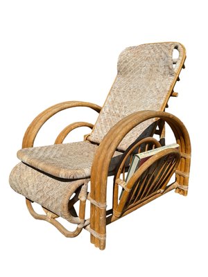 Vintage Rattan and Bamboo Lounge Chair with Magazine Holder, Italy, 1960-SDV-2018519