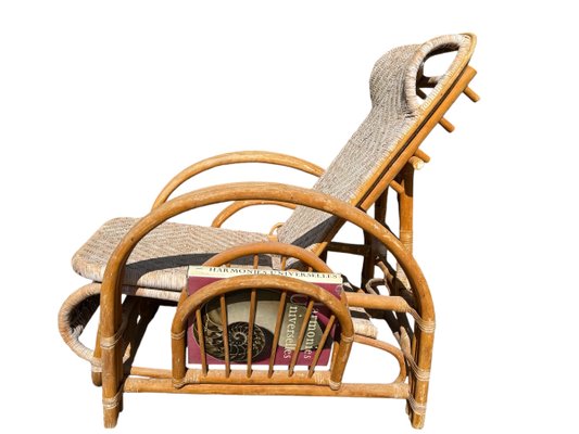 Vintage Rattan and Bamboo Lounge Chair with Magazine Holder, Italy, 1960-SDV-2018519