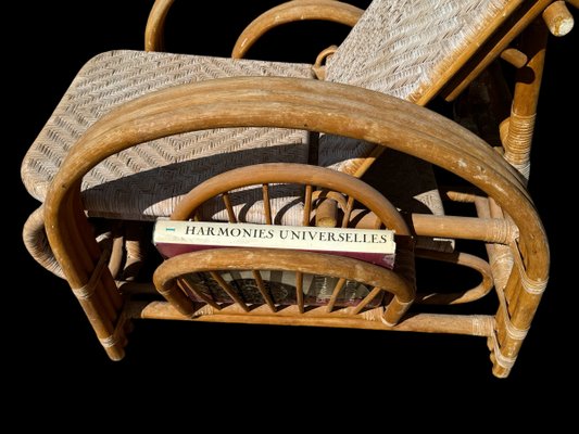 Vintage Rattan and Bamboo Lounge Chair with Magazine Holder, Italy, 1960-SDV-2018519