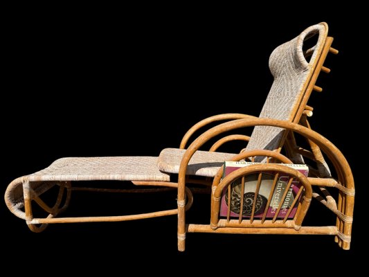 Vintage Rattan and Bamboo Lounge Chair with Magazine Holder, Italy, 1960-SDV-2018519