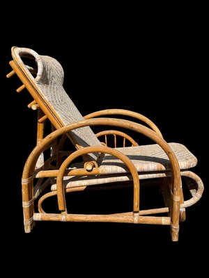 Vintage Rattan and Bamboo Lounge Chair with Magazine Holder, Italy, 1960-SDV-2018519