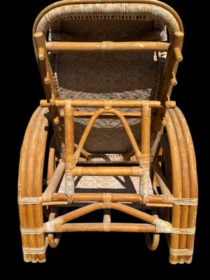 Vintage Rattan and Bamboo Lounge Chair with Magazine Holder, Italy, 1960-SDV-2018519