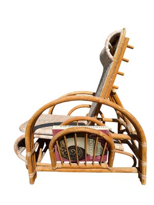 Vintage Rattan and Bamboo Lounge Chair with Magazine Holder, Italy, 1960-SDV-2018519