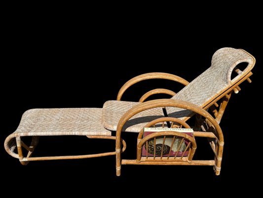 Vintage Rattan and Bamboo Lounge Chair with Magazine Holder, Italy, 1960-SDV-2018519