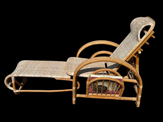 Vintage Rattan and Bamboo Lounge Chair with Magazine Holder, Italy, 1960-SDV-2018519