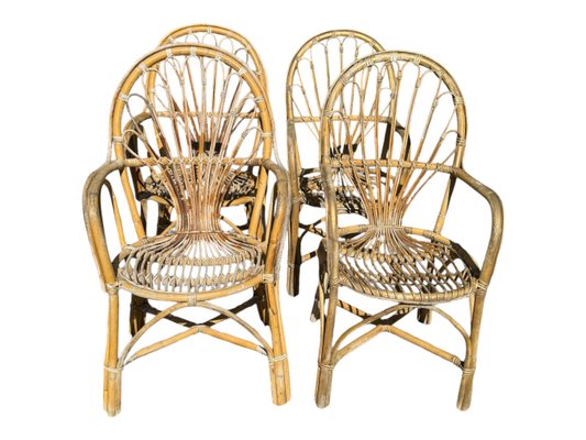 Vintage Rattan Armchairs, 1970s, Set of 4-SDV-2020024