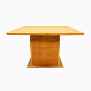 Vintage Rattan Bamboo Dining Table, 1960s-BW-830061