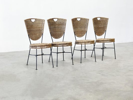 Vintage Rattan Dining Chairs, 1960s, Set of 4-XLH-1813108