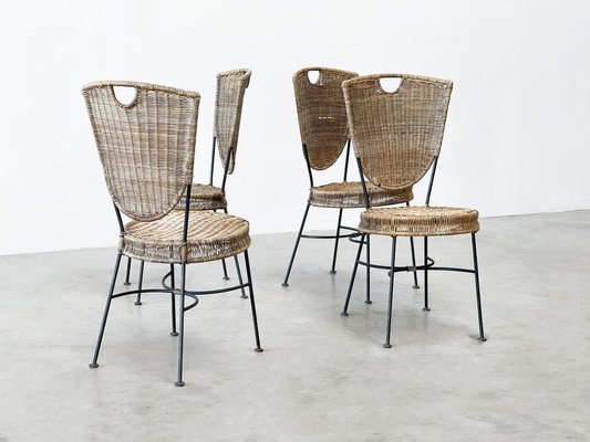 Vintage Rattan Dining Chairs, 1960s, Set of 4-XLH-1813108