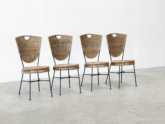 Vintage Rattan Dining Chairs, 1960s, Set of 4-XLH-1813108