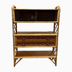 Vintage Rattan Library Shelf, 1970s-AXR-1794825