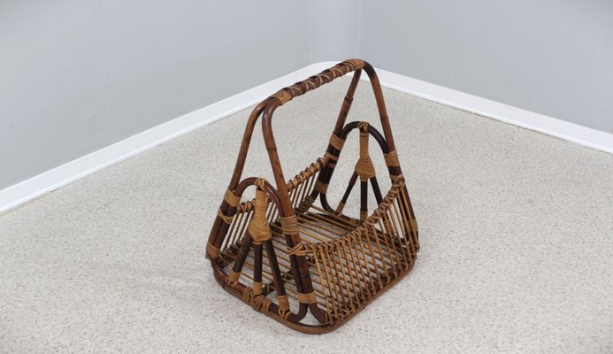 Vintage Rattan Magazine Rack from Castano, 1950s-ZQ-1304790