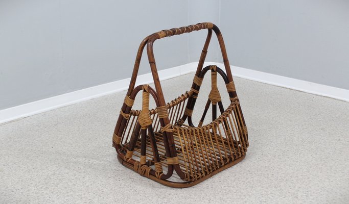 Vintage Rattan Magazine Rack from Castano, 1950s-ZQ-1304790