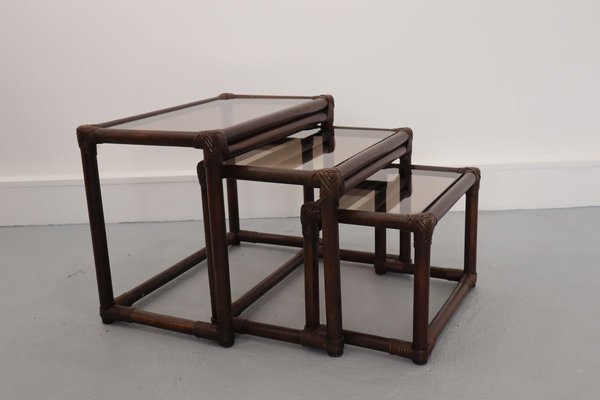 Vintage Rattan Nesting Tables, 1960s, Set of 3-JWH-902456