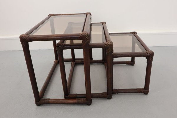 Vintage Rattan Nesting Tables, 1960s, Set of 3-JWH-902456