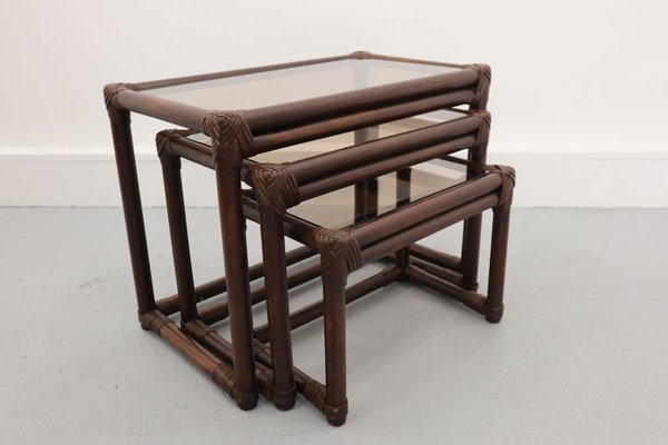 Vintage Rattan Nesting Tables, 1960s, Set of 3-JWH-902456