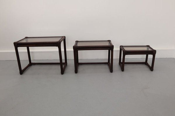 Vintage Rattan Nesting Tables, 1960s, Set of 3-JWH-902456