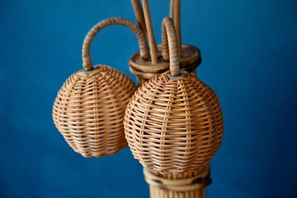 Vintage Rattan Palm Lamp, 1970s, Set of 2-AIU-1723369