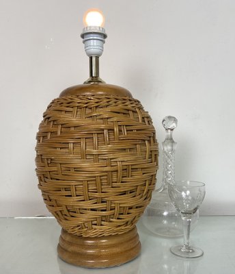 Vintage Rattan Table Lamp, 1970s, Italy-WZZ-972957