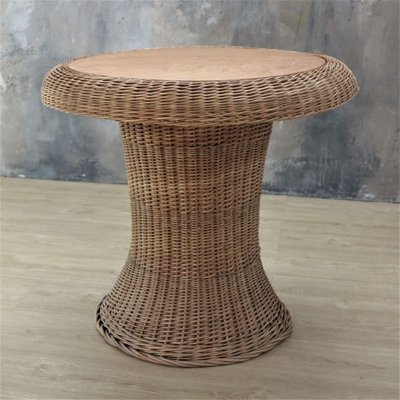 Vintage Rattan Table with Built-in Wooden Board, 1970s-WK-736267