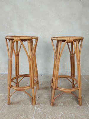 Vintage Rattan Tiki Bar Set with Two Rattan Stools, Set of 3-TDA-1755187