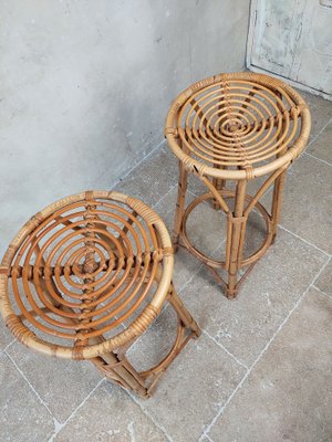 Vintage Rattan Tiki Bar Set with Two Rattan Stools, Set of 3-TDA-1755187