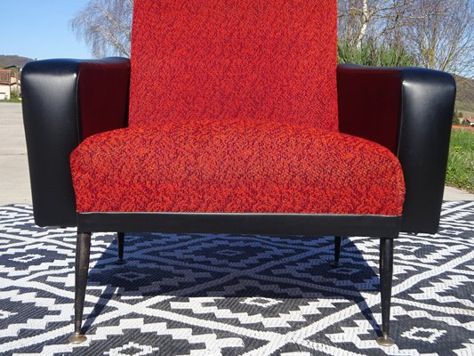 Vintage Red and Black Chairs with Compass Feet, 1970s, Set of 2-ABK-2024468