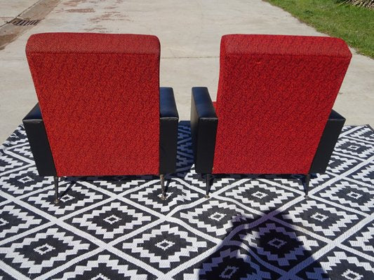 Vintage Red and Black Chairs with Compass Feet, 1970s, Set of 2-ABK-2024468