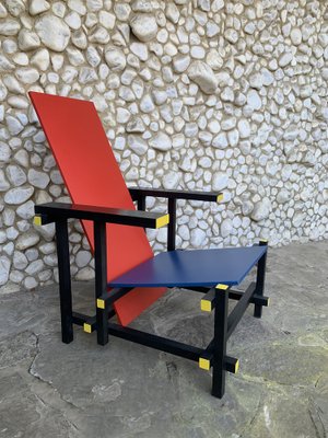 Vintage Red and Blue Armchair by Gerrit Thomas Rietveld, 1970s-ZM-1818396