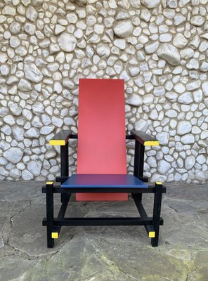 Vintage Red and Blue Armchair by Gerrit Thomas Rietveld, 1970s-ZM-1818396