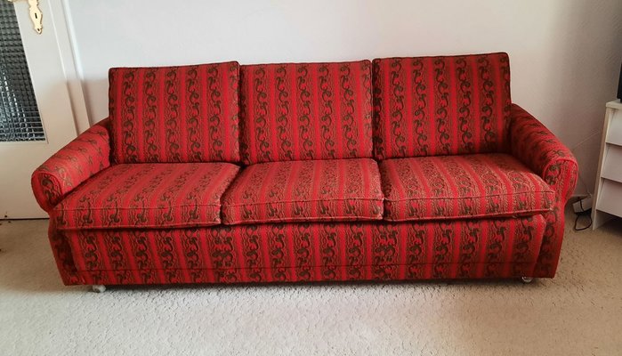 Vintage Red and Brown Fabric Sofa, 1970s-HOI-836812